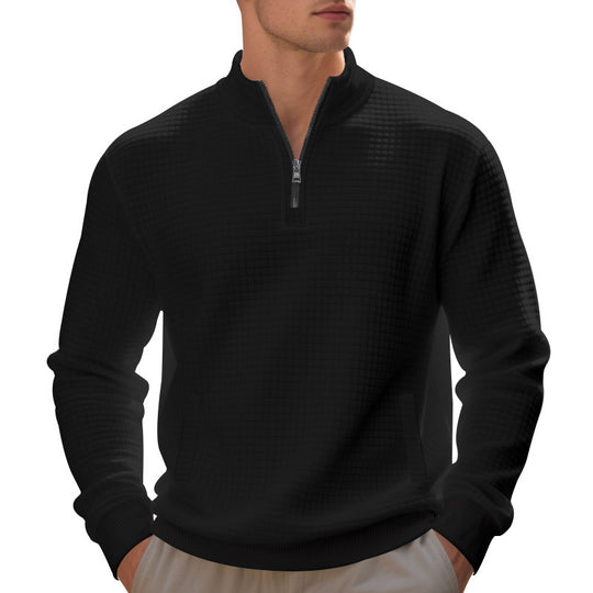 Herren Waffelstrick-Halbzip-Pullover mit Stehkragen, Kängurutasche & gerippten Abschlüssen Shop Nory