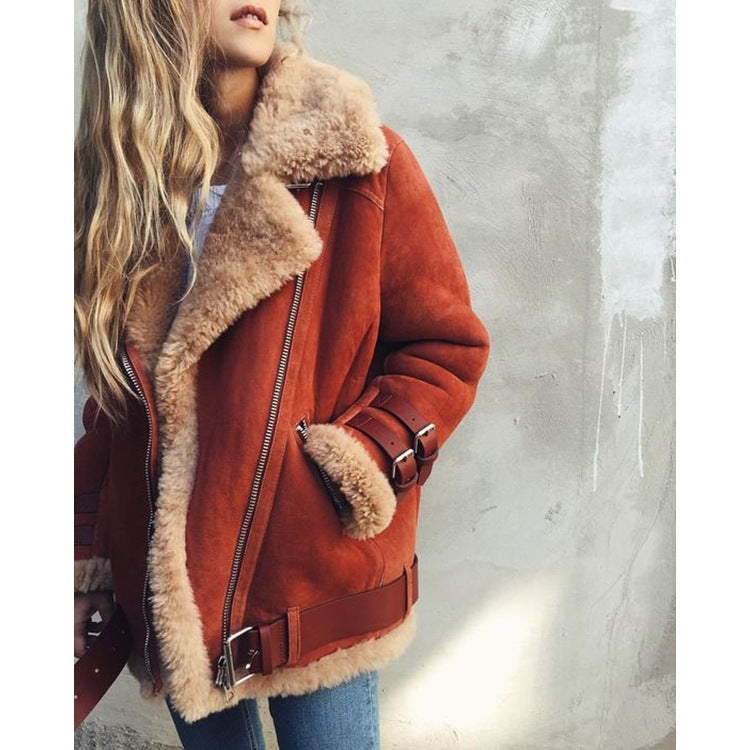 Damen Kurzjacke im Fliegerstil mit abgesetztem Fellkragen und verstellbaren Schnallen Shop Nory