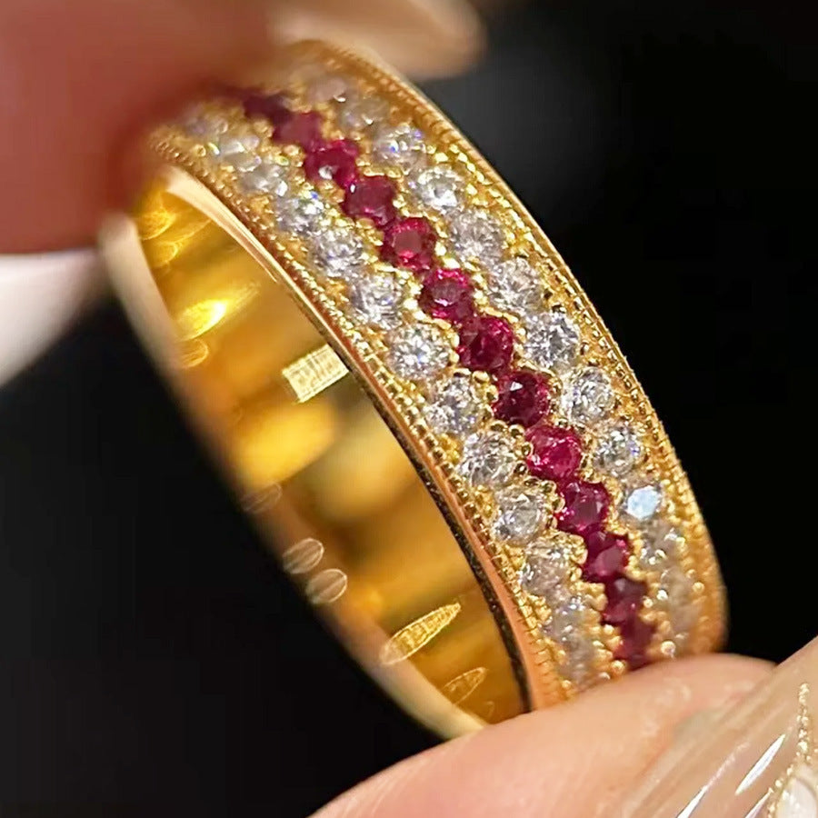 Damenring mit luxuriösem mehrfarbigen Zirkonia-Besatz und elegantem Goldrahmen Shop Nory
