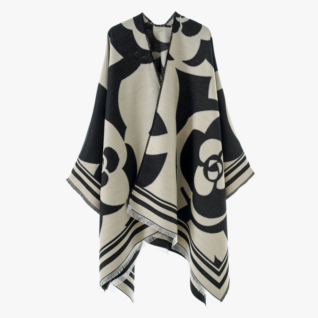 Damen Grobgewebter Jacquard-Überwurf mit großflächigem Ornamentmuster und Zierfransen Shop Nory