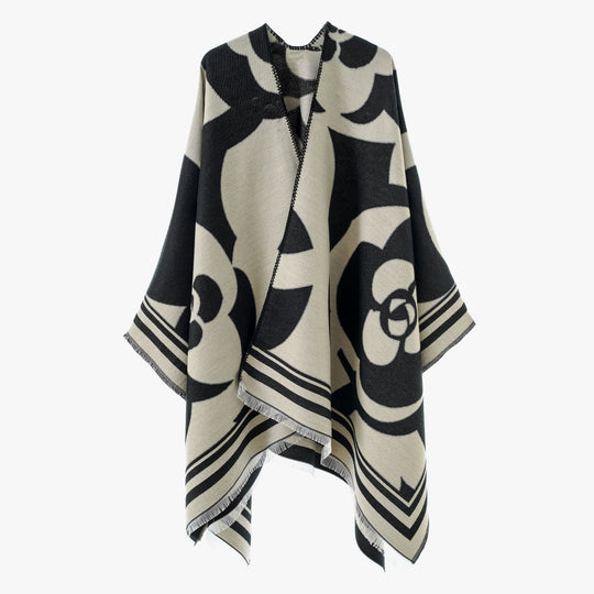 Damen Jacquard-Überwurf im Oversize-Cape-Stil mit großflächigem Muster Shop Nory