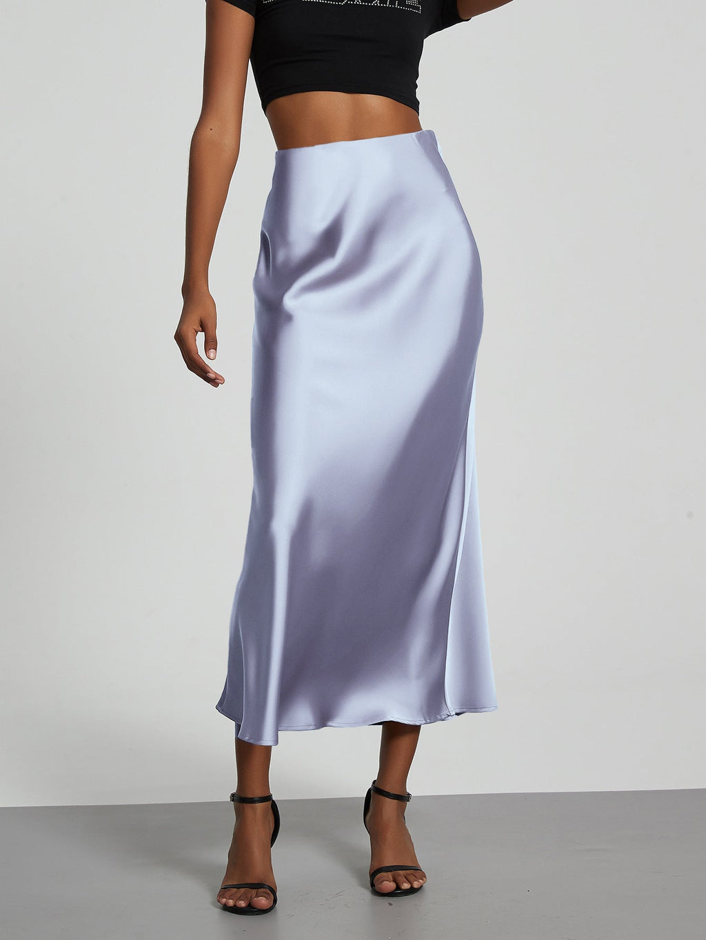 Damen Stilvolle Satin-Stretchrock mit hohem Bund und fließendem Schnitt