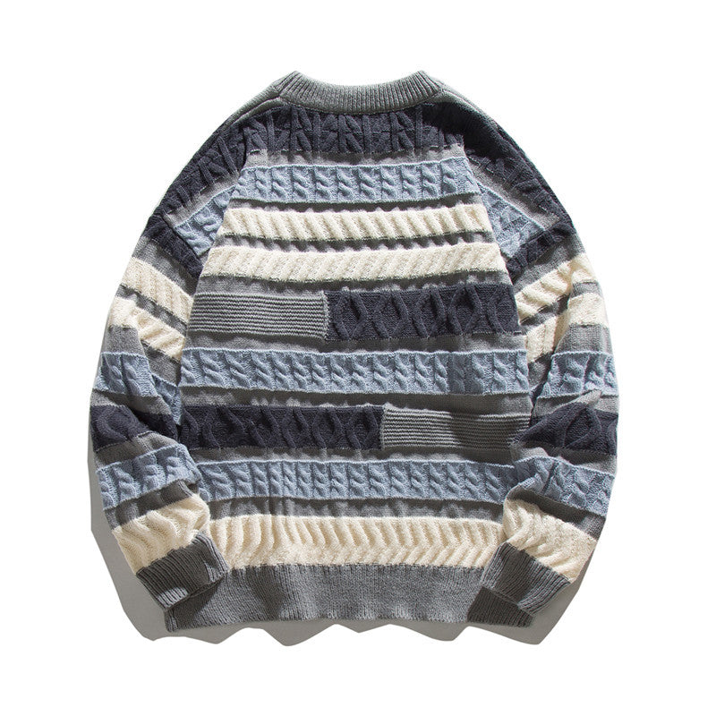 Unisex Oversize Grobstrickpullover mit strukturierter Blockstreifen-Optik und Rundhalsausschnitt Shop Nory