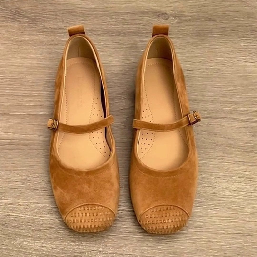 Damen bequeme Mary Jane Ballerinas mit ergonomischem Fußbett und dekorativen Schnallen Shopnory