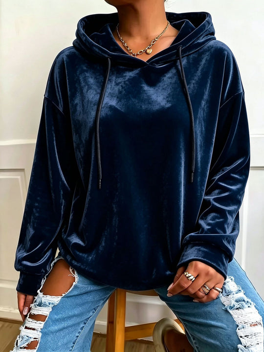 Damen Oversize Samt-Hoodie mit Kordelzug und Drop-Shoulder Shop Nory