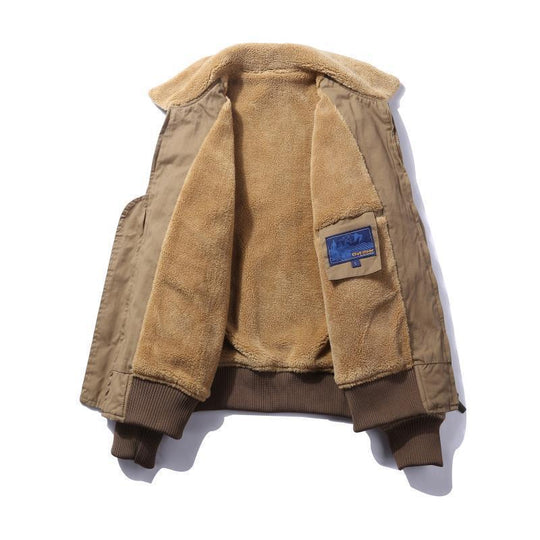Herren Canvas-Pilotenjacke mit Teddyfutter, gerippten Bündchen und Pattentaschen Shop Nory