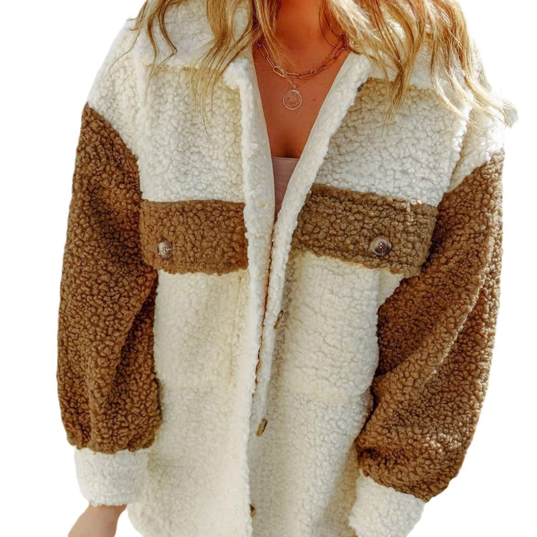 Damen nan oversized Teddy-Hemdjacke mit Kontraststreifen, aufgesetzten Brusttaschen und sichtbarer Knopfleiste Shop Nory