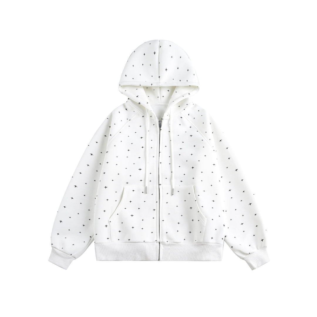 Unisex Oversize-Kapuzenjacke mit Sternchen-Print und durchgehendem Reißverschluss Shop Nory