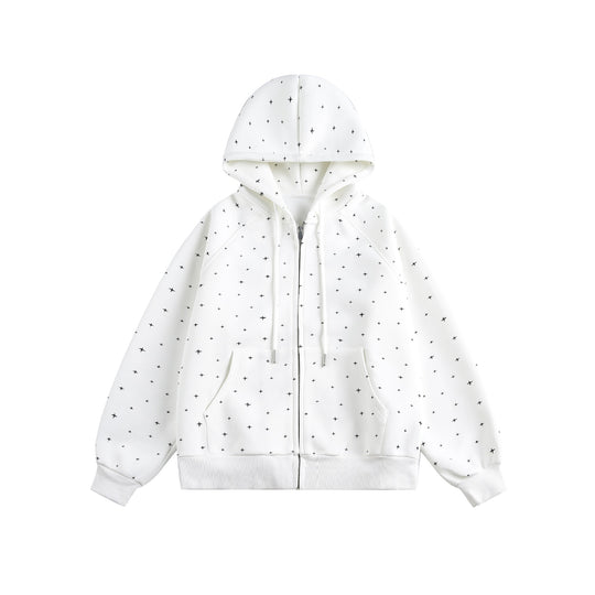 Unisex Oversize-Kapuzenjacke mit Sternchen-Print und durchgehendem Reißverschluss Shop Nory