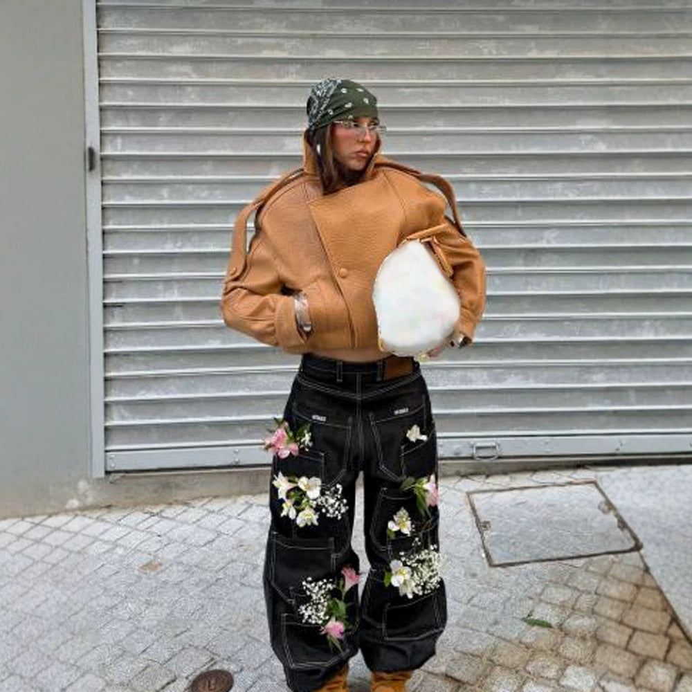Damen Cropped Oversize-Jacke aus strukturiertem Kunstleder mit hohem Stehkragen Shop Nory