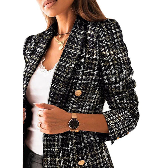 Damen modischer Tweedblazer mit doppelter Knopfleiste und Schulterpolstern