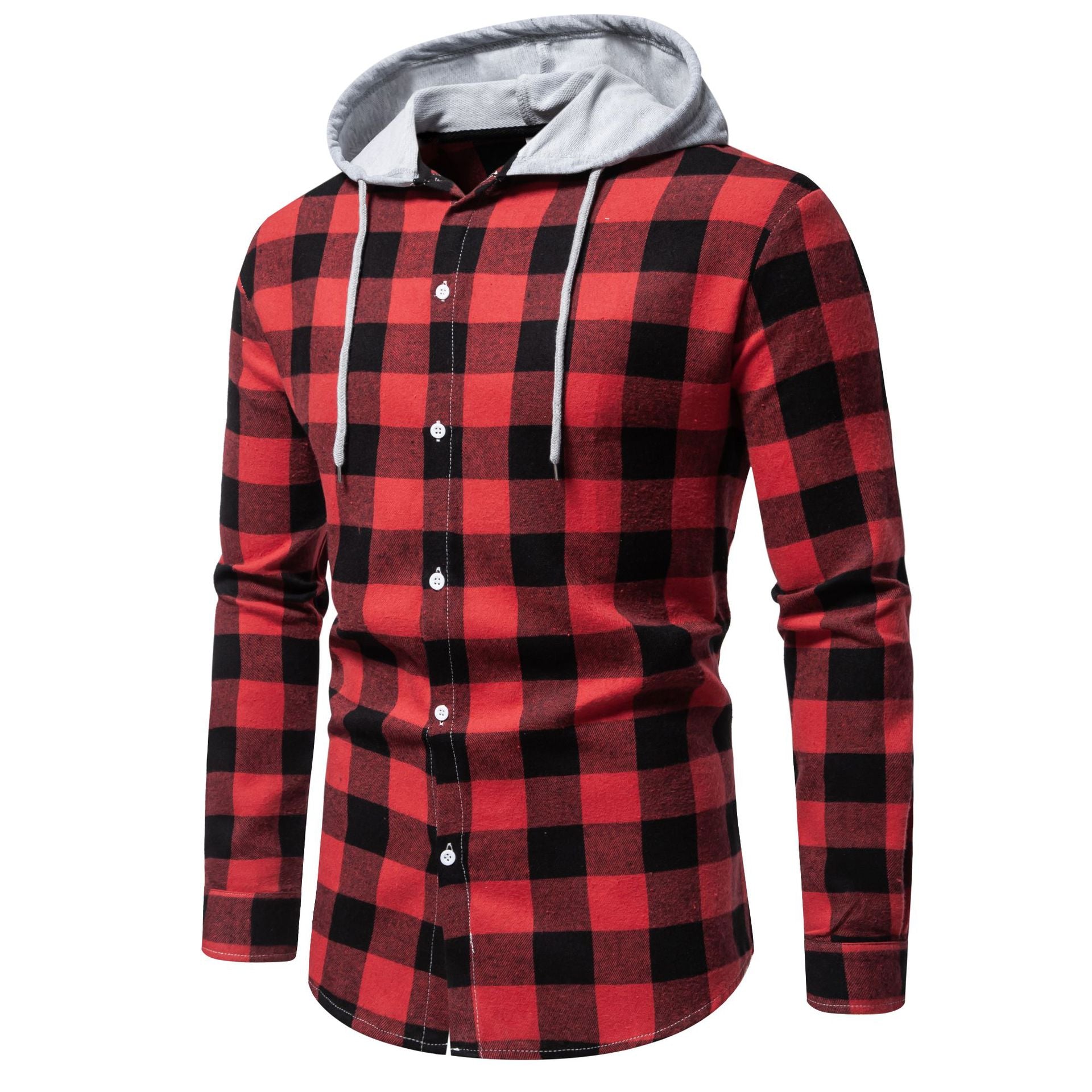 Herren Karo-Hemdjacke mit Kapuze und modernem Schnitt