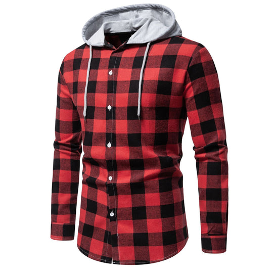 Herren Karo-Hemdjacke mit Kapuze und modernem Schnitt