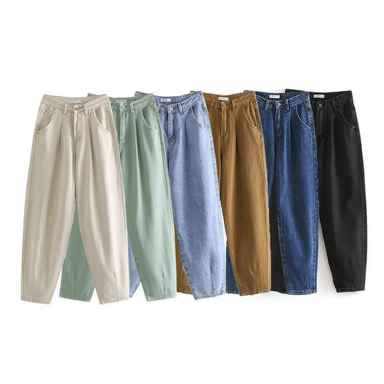 Damen Hochtaillierte Tapered‑Hose mit vorn gelegten Bundfalten und legerer Passform Shop Nory