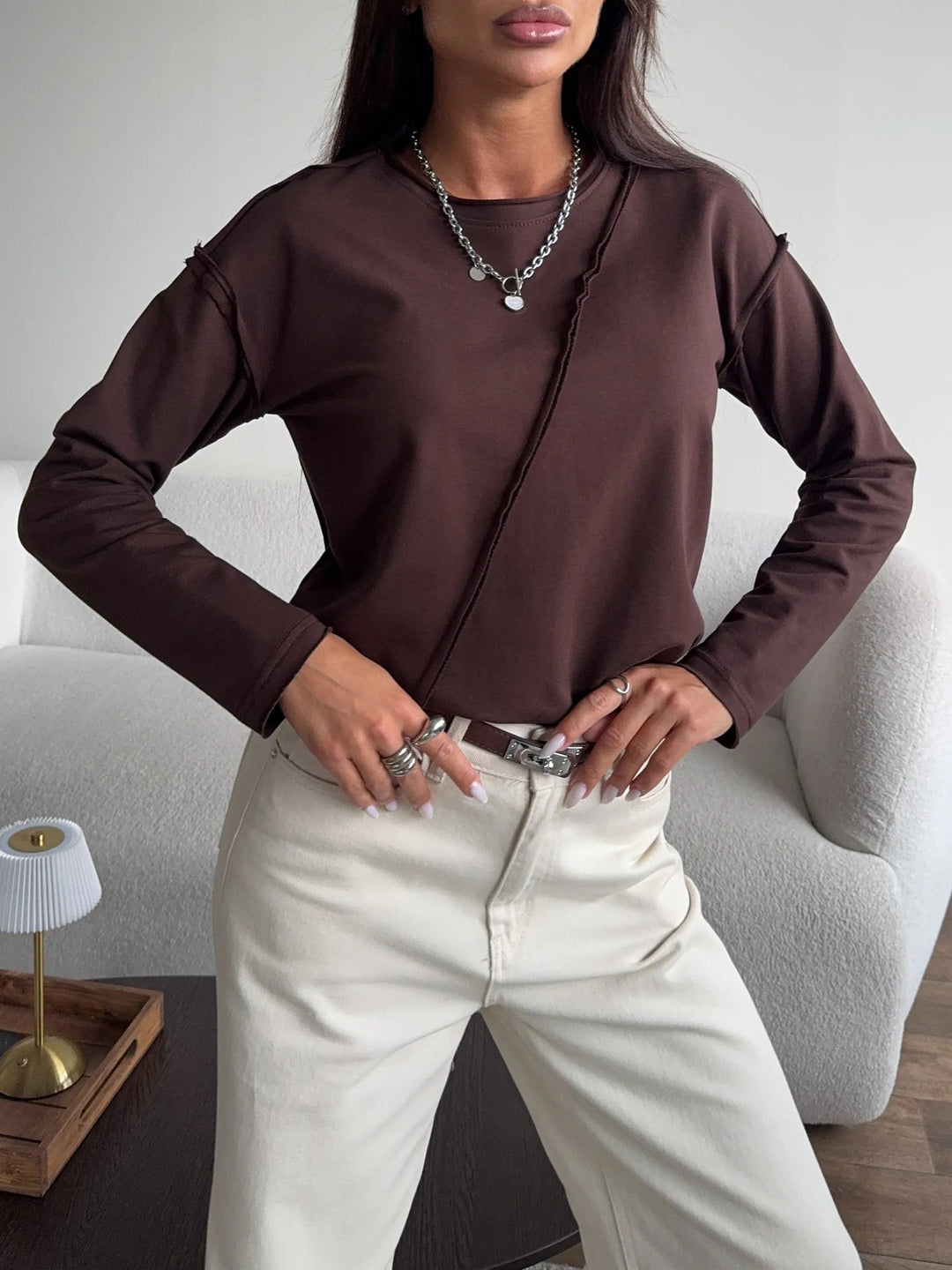 Damen Oversized Longsleeve mit schräger Naht und überschnittenen Schultern Shop Nory