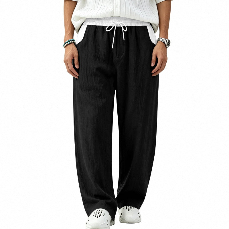 Herren Locker sitzende Leinen-Mischstoff Freizeithose mit Elastischem Tunnelzug und Seitentaschen Shop Nory
