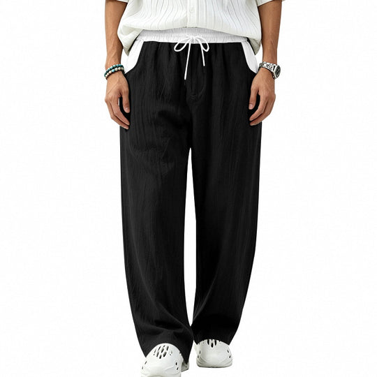 Herren Locker sitzende Leinen-Mischstoff Freizeithose mit Elastischem Tunnelzug und Seitentaschen Shop Nory