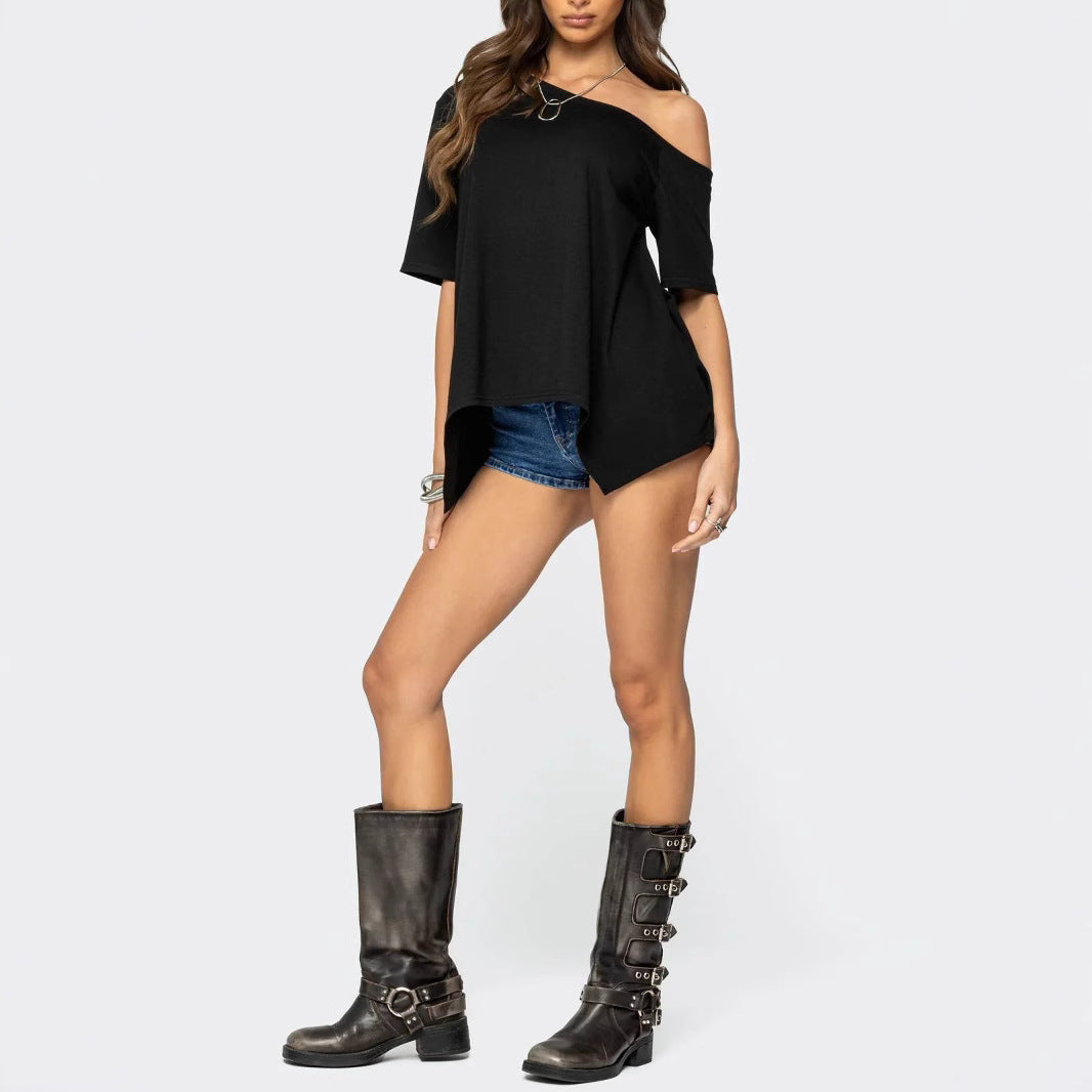 Damen Weit geschnittenes Off-Shoulder T-Shirt