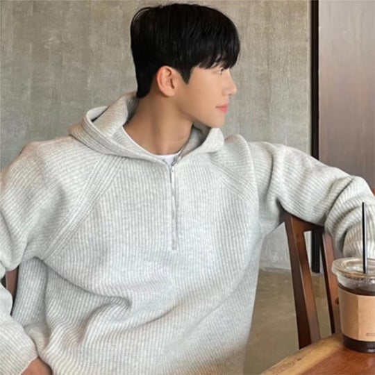 Herren Oversized Strick-Halbzip-Hoodie mit Rippstruktur Shop Nory