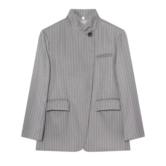 Damen Karierter Longblazer mit Stehkragen, verdeckter Knopfleiste und Pattentaschen Shop Nory