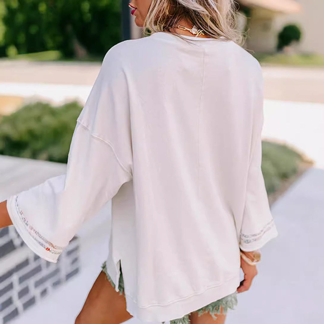 Damen Sweatshirt mit Floralem Peace-Zeichen