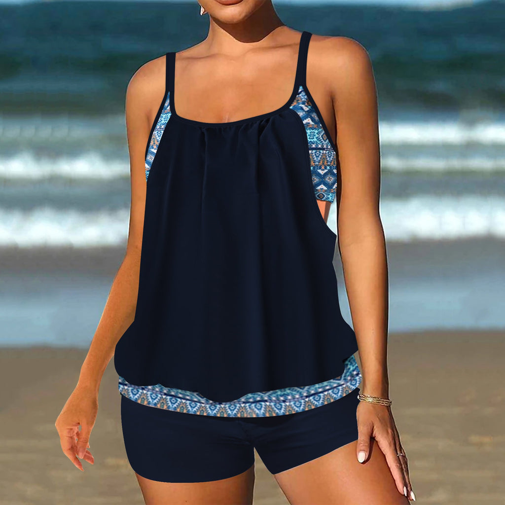Damen Tankini-Set mit modischem Leopardenmuster und fließendem Oberteil