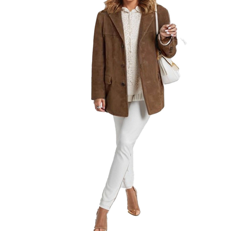 Damen nan Oversize Wildlederblazer mit Reverskragen und aufgesetzten Taschen Shop Nory