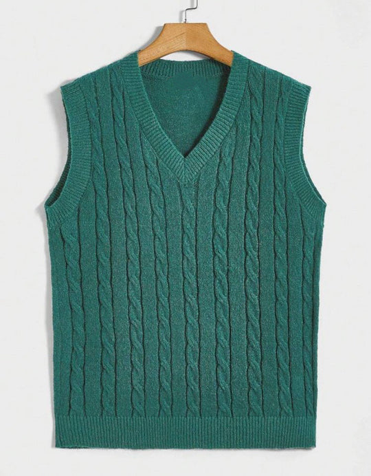 Damen Strickweste mit V-Ausschnitt und Zopfmuster