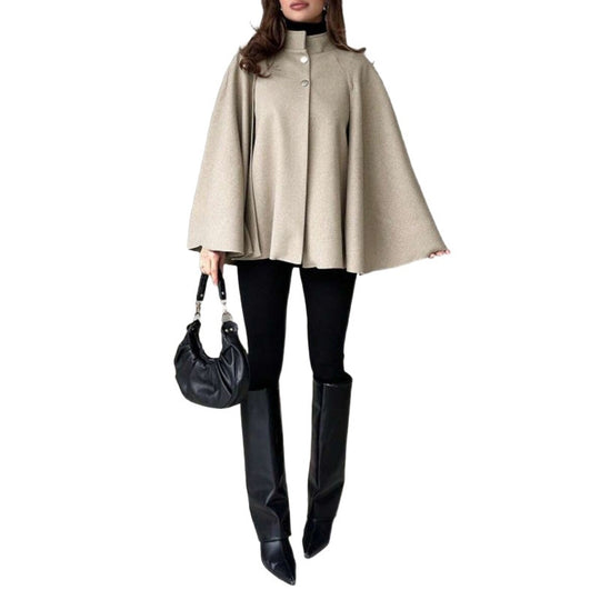 Damen Cape-Mantel mit Stehkragen, fließender A-Linie und verdeckter Knopfleiste Shop Nory