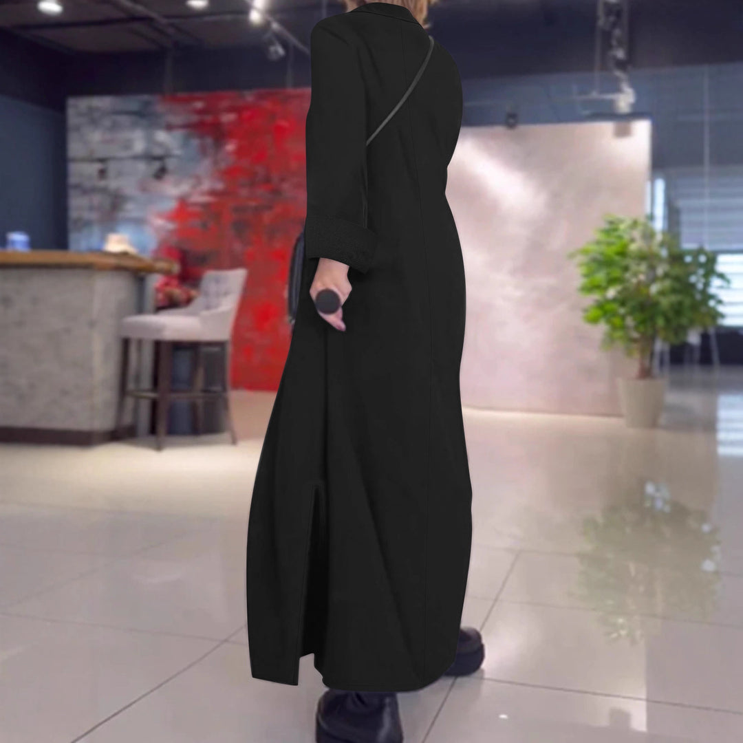 Damen Kragenblusenkleid mit V-Ausschnitt, Eingrifftaschen und seitlichen Schlitzen Shop Nory