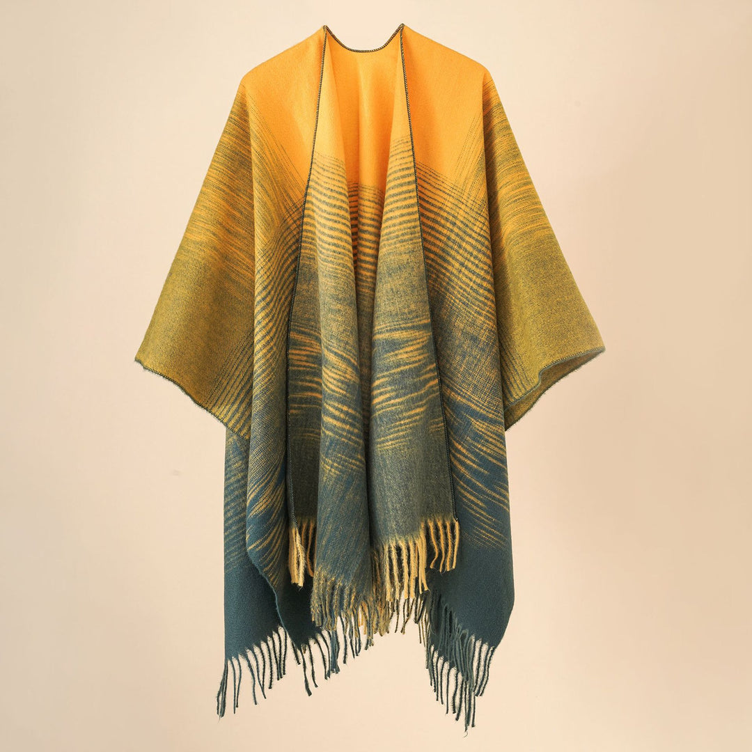Damen Weit geschnittener Karierter Poncho mit Fransen und V‑Ausschnitt Shop Nory