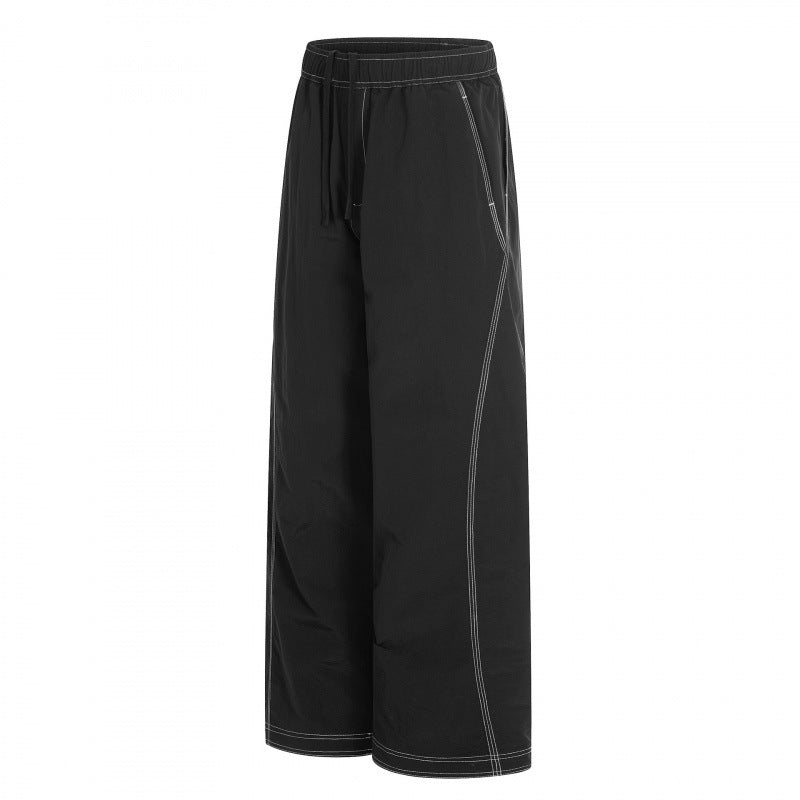 Damen Weite Hose mit elastischem Bund, Kordelzug und kontrastierenden Ziernähten Shop Nory