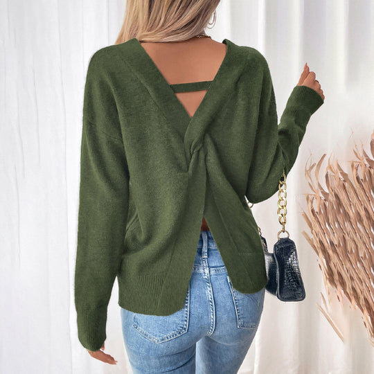 Damen Oversize V-Ausschnitt-Pullover aus leichter Wollmischung mit gerippten Bündchen Shop Nory