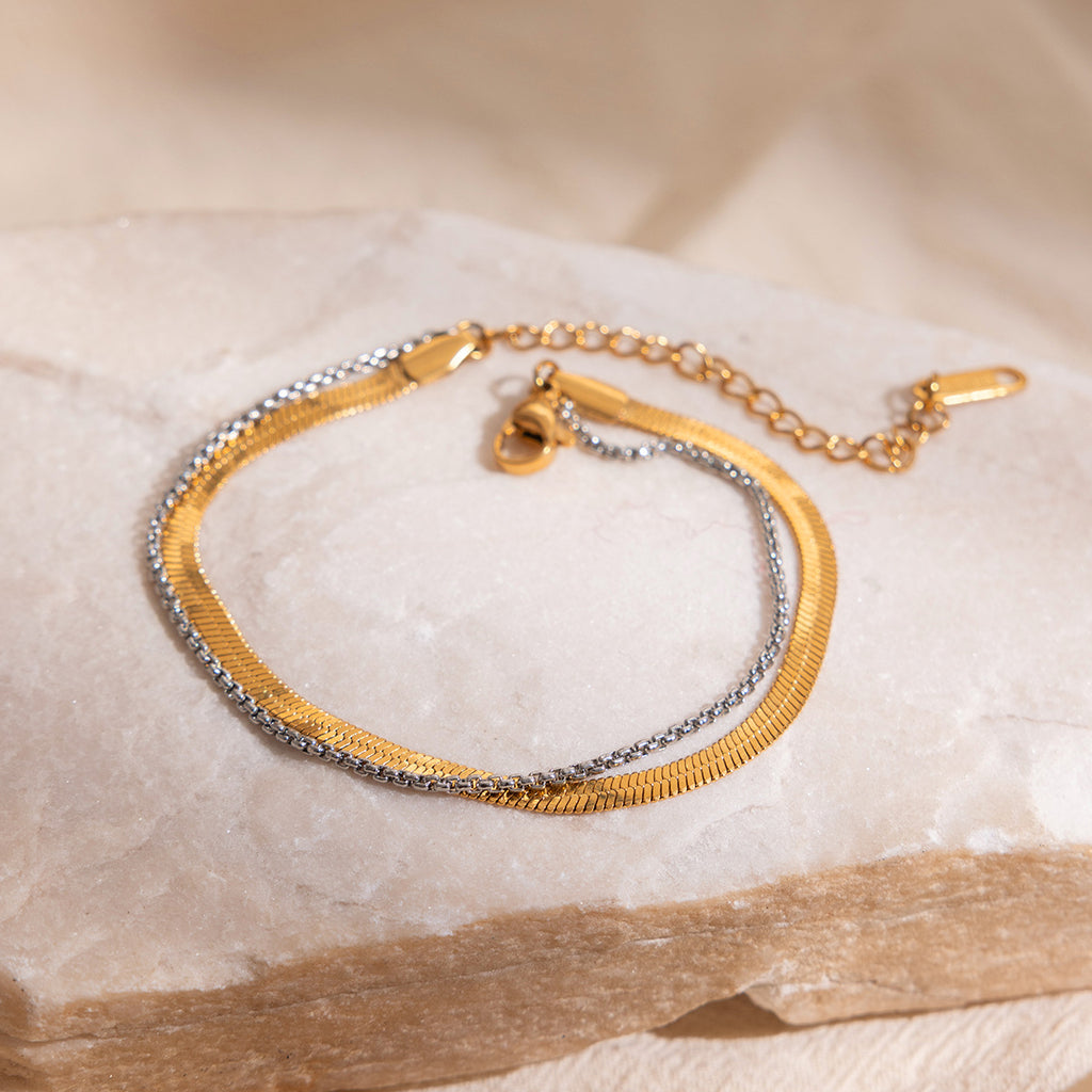 Damen Edelstahlarmband mit doppelter Kette und elegantem Design Shop Nory