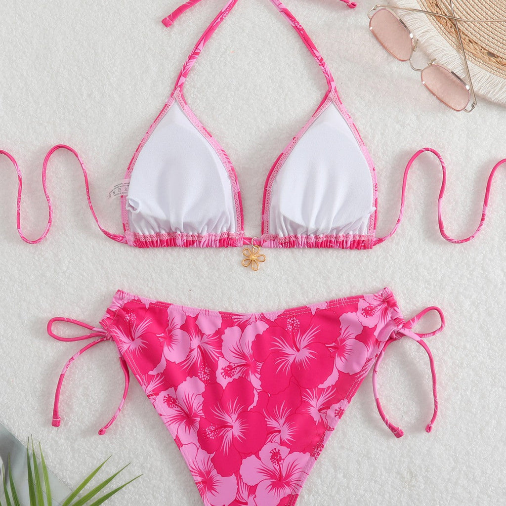 Damen Triangel-Bikini mit verspielten Floral-Details