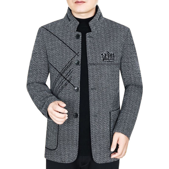 Herren Stehkragen-Mantel aus strukturierter Wollmischung mit schmaler Silhouette Shop Nory