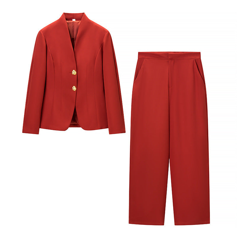Damen Mix-&-Match Blazer- und Palazzo-Hosen-Set mit tailliertem Ein-Knopf-Blazer und hoher Taille Shop Nory