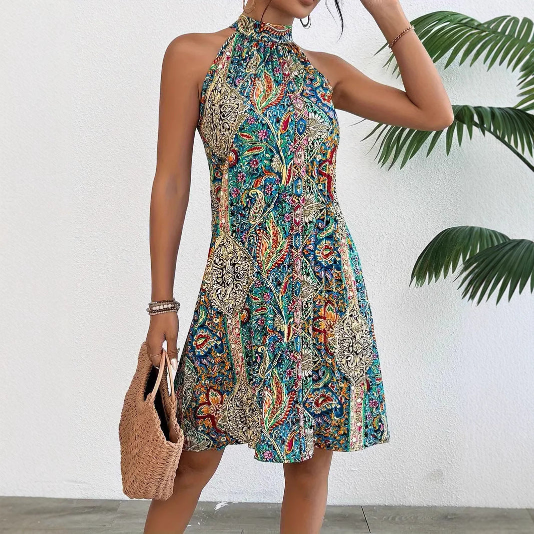 Damen Halterneck Kleid mit buntem Paisley-Muster Shopnory