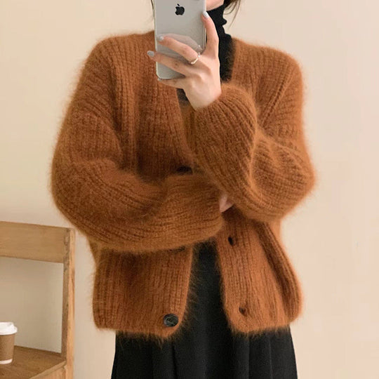 Damen Kuscheliger Strickcardigan mit großen Knöpfen
