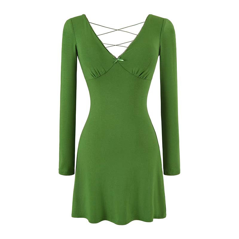 Damen Enganliegendes Minikleid mit tiefem V-Ausschnitt, geraffter Brust und gekreuzten Rückenträgern Shop Nory