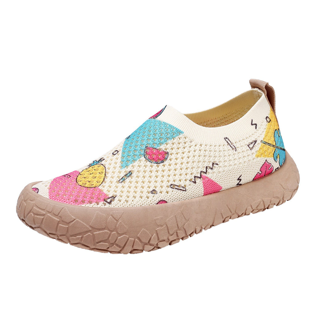 Damen Slip-On Freizeit-Schuhe mit Blumenmuster und rutschfester Sohle