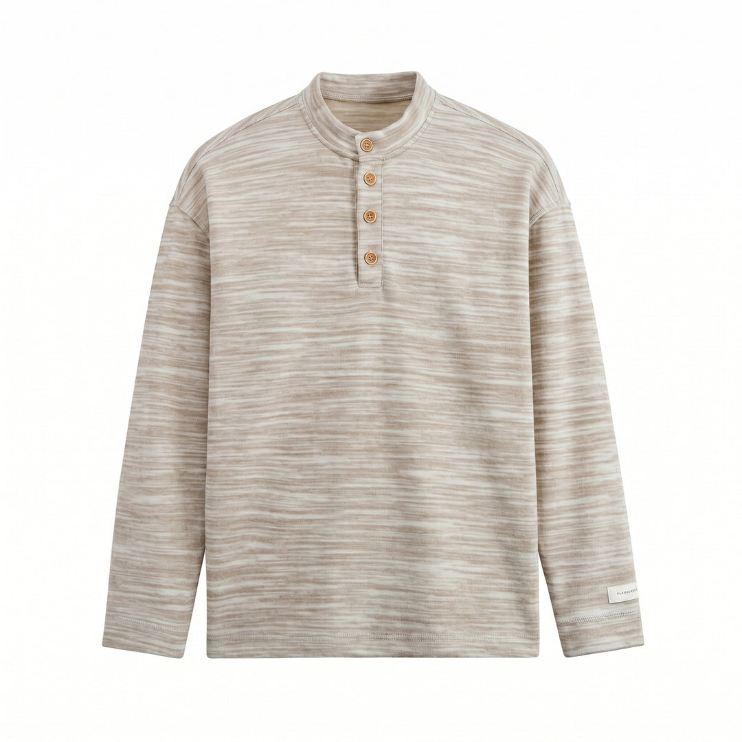 Herren Strukturierter Henley-Strickpullover mit Stehkragen und Melange-Struktur Shop Nory
