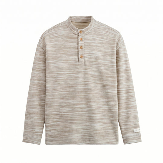 Herren Strukturierter Henley-Strickpullover mit Stehkragen und Melange-Struktur Shop Nory