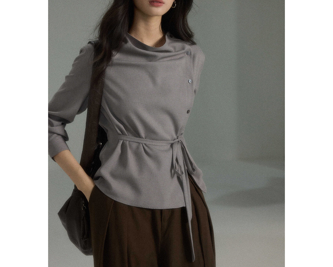Damen Modische Bluse mit Wickel-Ausschnitt Shop Nory