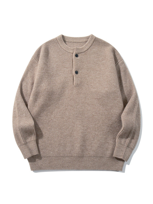 Herren Grobstrick-Henley-Pullover mit halber Knopfleiste und Rippbündchen Shop Nory