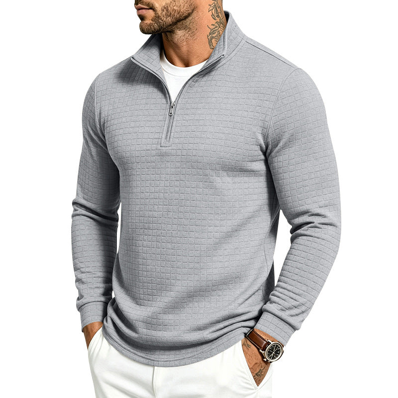 Herren Slim-Fit Pullover mit halbem Reißverschluss und geprägter Quadratstruktur Shop Nory