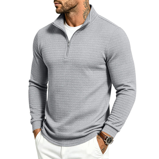 Herren Slim-Fit Pullover mit halbem Reißverschluss und geprägter Quadratstruktur Shop Nory