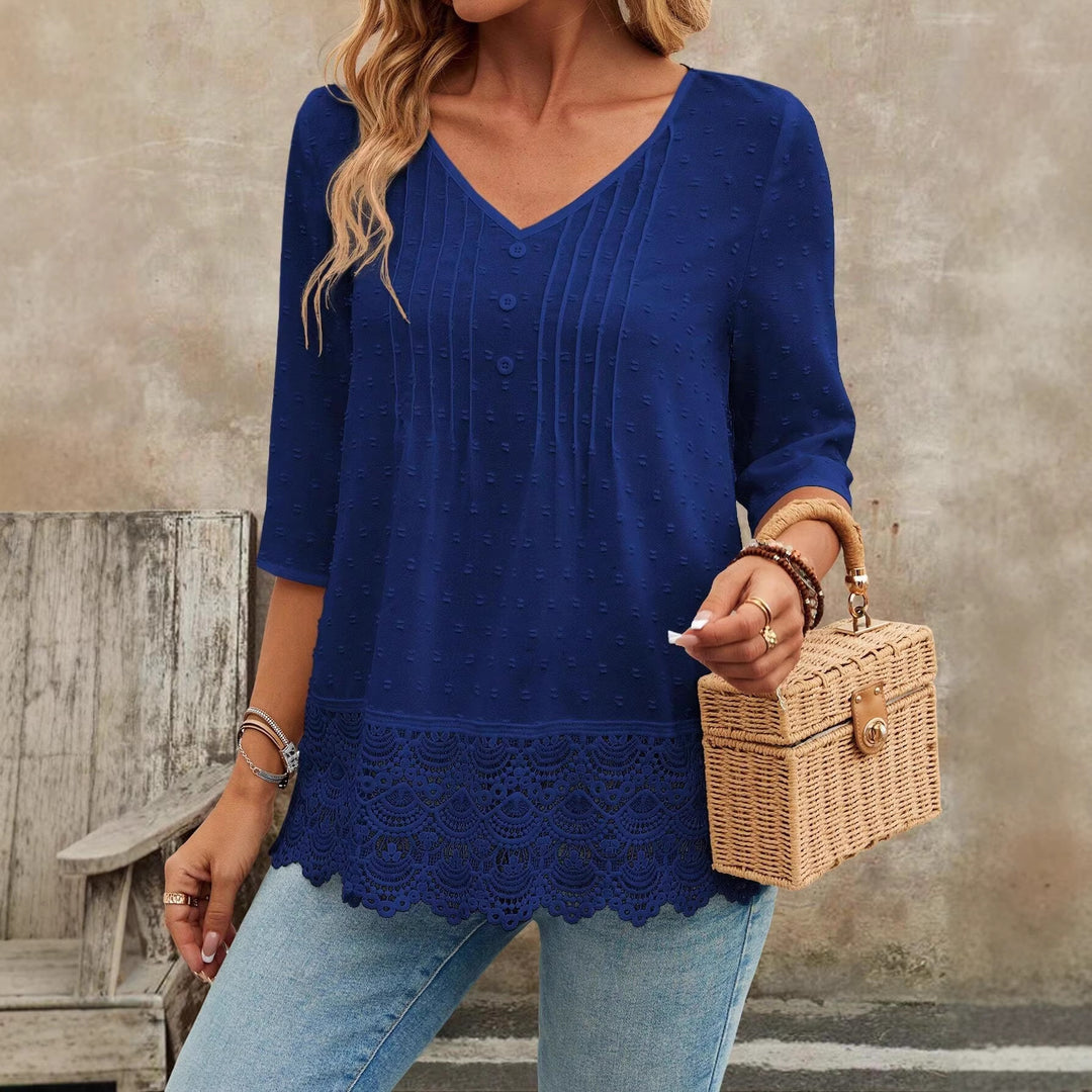 Damen Tunika Bluse mit Spitzenbesatz und strukturierten Pintucks Shop Nory