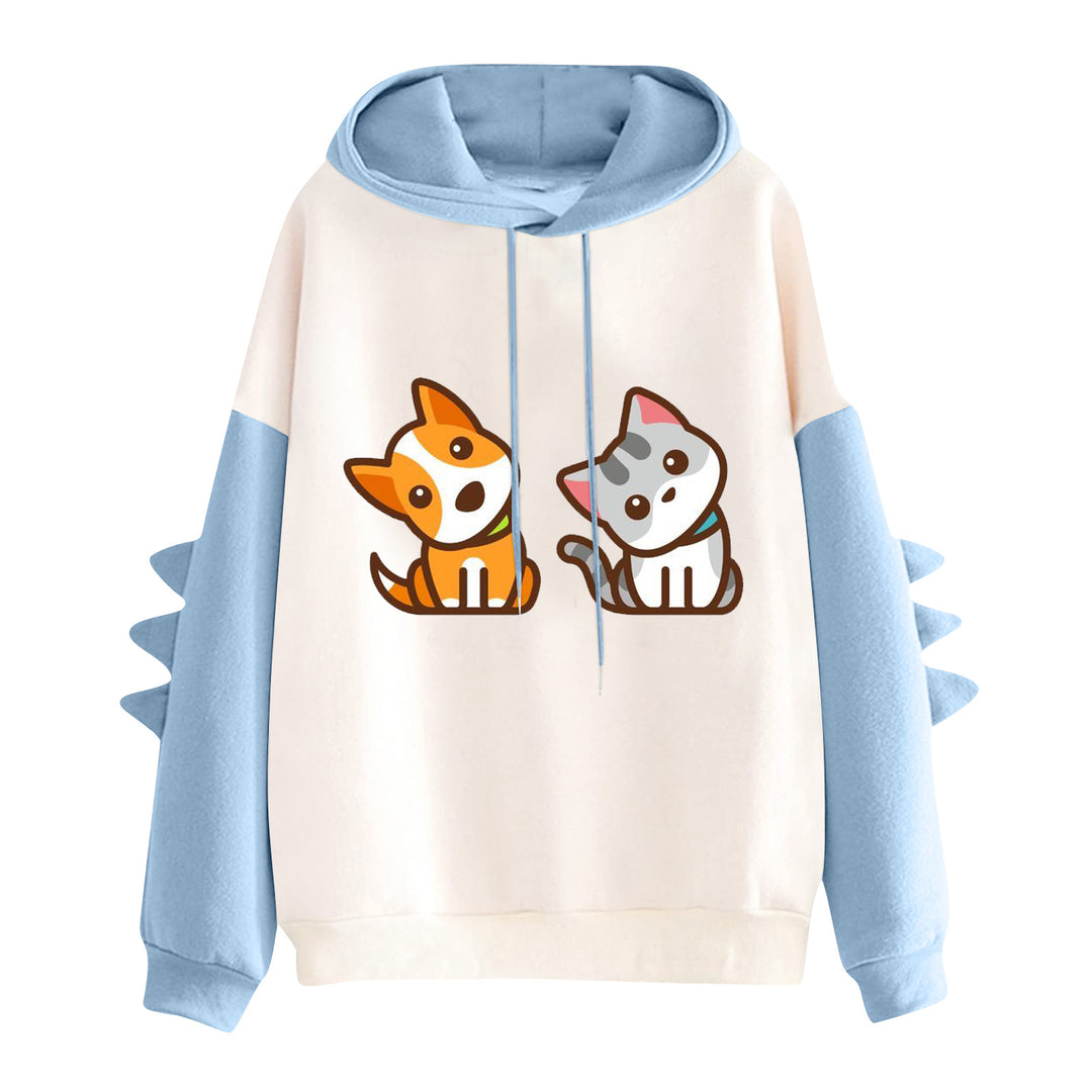 Damen nan Kapuzenpullover mit niedlichem Hunde‑und‑Katzen‑Print und 3D-Stacheln an den Ärmeln Shop Nory