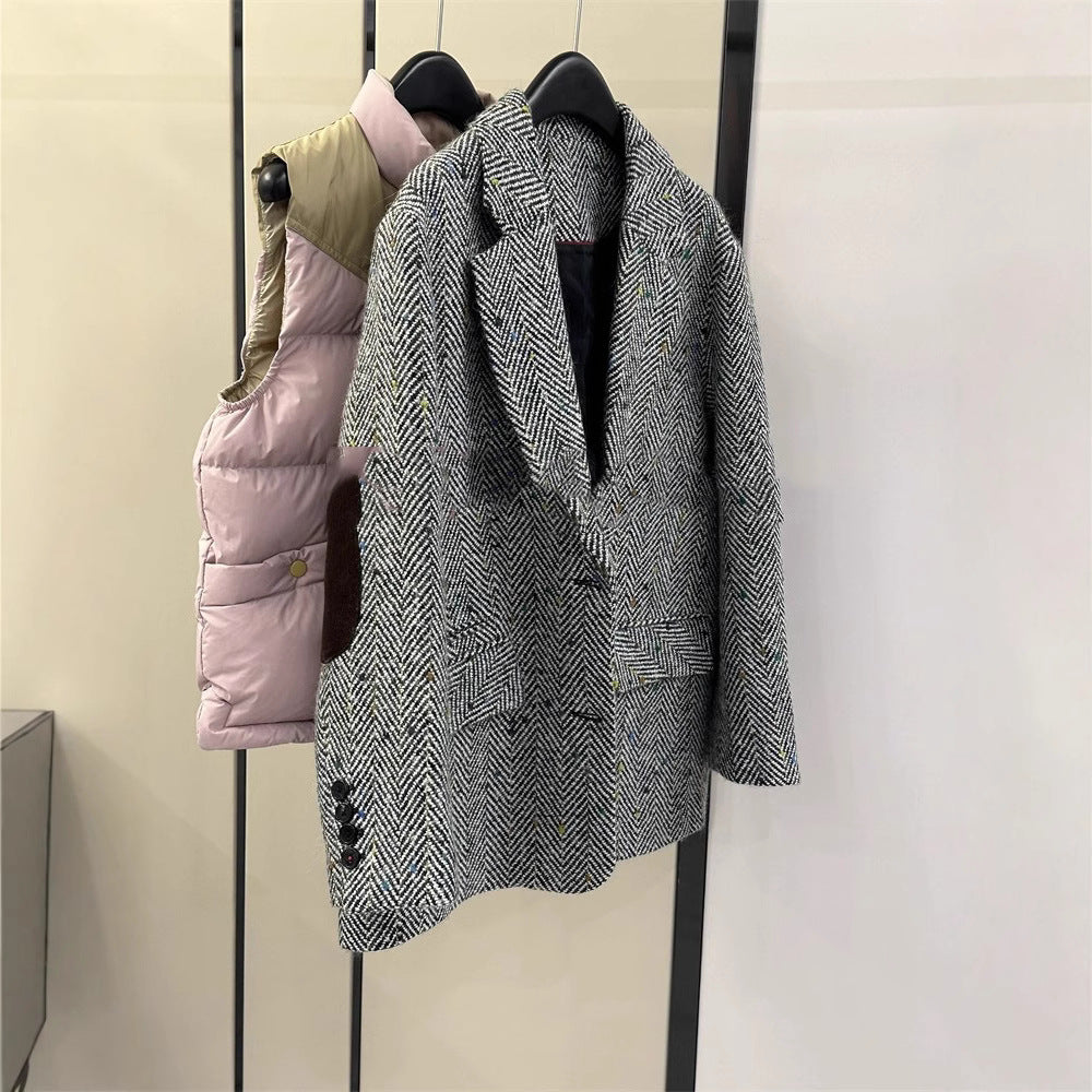 Damen Klassischer Herringbone Blazer Shop Nory